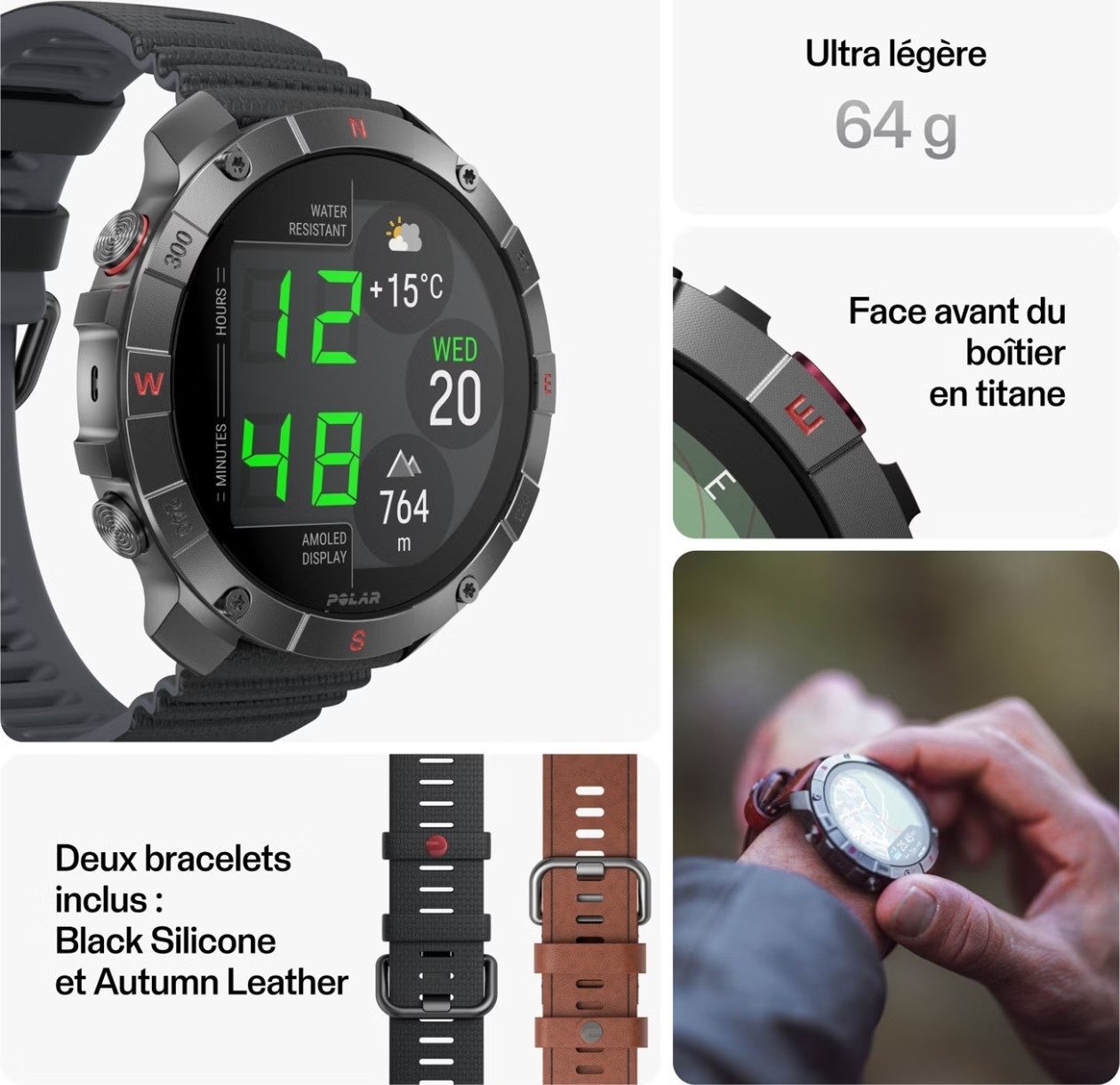 Montre GPS Polar Grit X2 Pro Titane Gris Titan Marron – Image 3