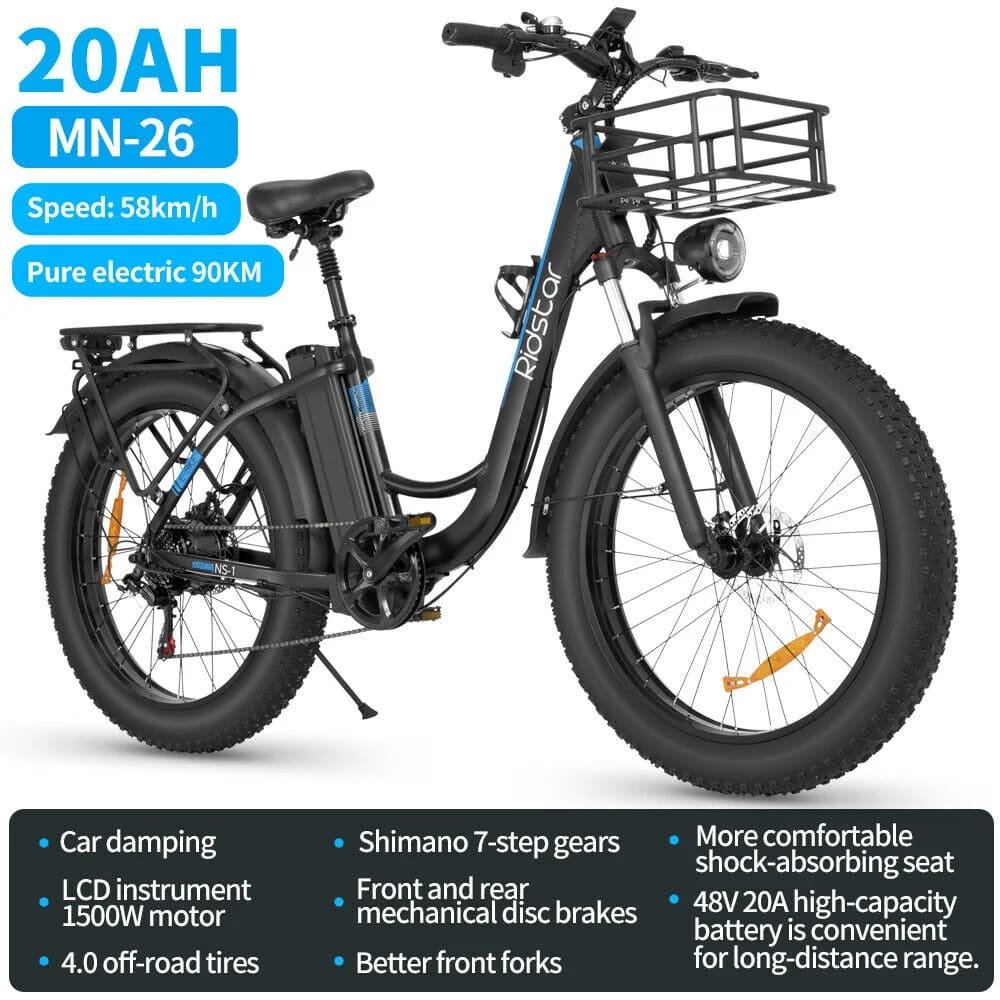 RIDSTAR MN26 26" Fat Tires Mountain Electric Bike 1500W – Image 6